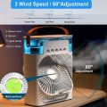 3 in 1 USB Mini Portable Air Cooler Table  Fan With Ice Water Compartment Cooling with Five Atomizer and Timer | Humidifier Purifier Mist Cooler with 7 Colors LED Light. 