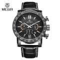 MEGIR M-3008L Chronograph Luminous Quartz Analog Leather Strap Wrist Watch - Black. 