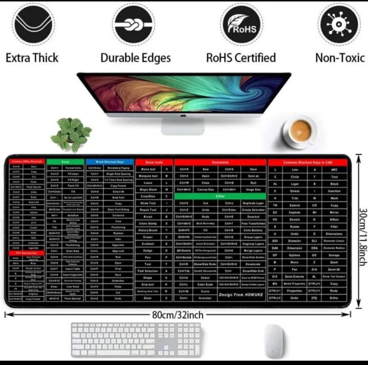 Mouse Pad with Shortcut Keys | Office Shortcut Desk Mat | Computer ...
