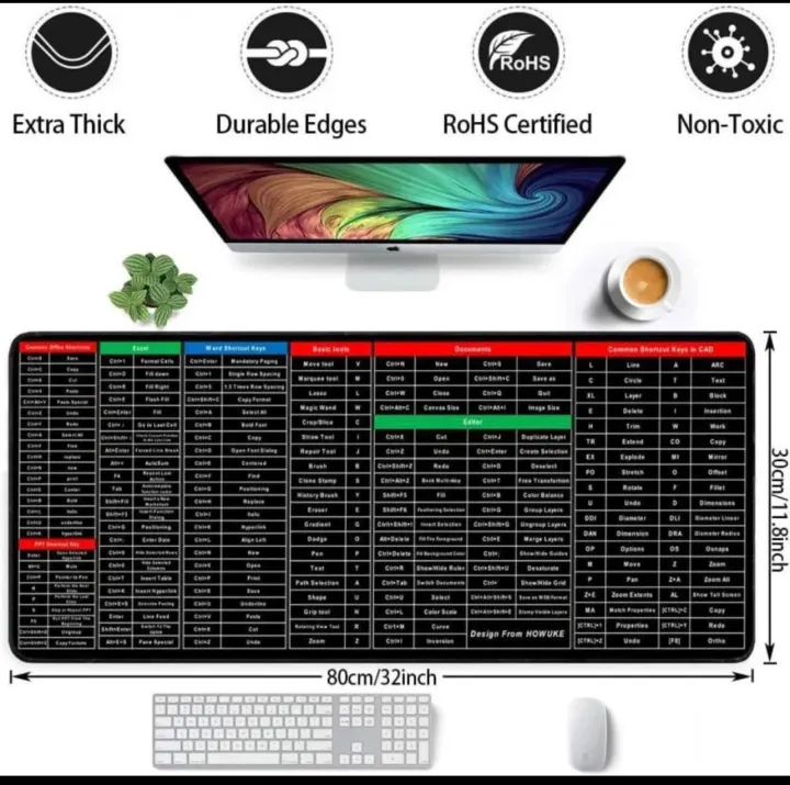 Mouse Pad with Shortcut Keys | Office Shortcut Desk Mat | Computer ...