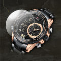 NAVIFORCE NF9199 Double Display LCD Chronograph Stainless Steel Wristwatch For Men - Black/RoseGold. 