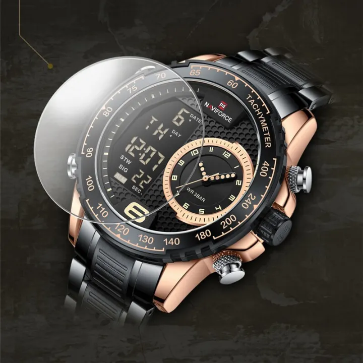 NAVIFORCE%20NF9199%20Double%20Display%20LCD%20Chronograph%20Stainless%20Steel%20Wristwatch%20For%20Men%20-%20Black/RoseGold%20-%20Image%205