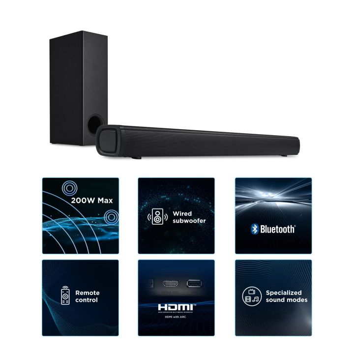 TCL%20S332W%202.1%20CH%20200W%20Soundbar%20with%20Wired%20Subwoofer,%20Supporting%20Bluetooth,%20HDMI(ARC),%20Coaxial%20Input,%20AUX,%20USB%20&%20Remote%20Control%20(Black)%20-%20Image%202