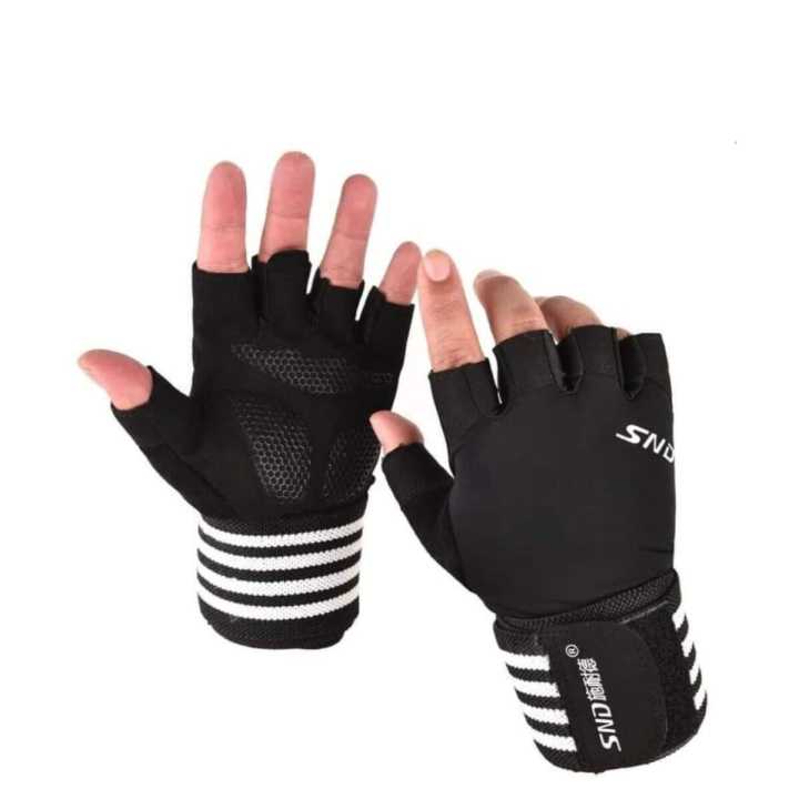 SND%20Red/Black%20Gym%20Gloves%20With%20Elastic%20Wrist%20Support%20%7C%20Non%20Slip%20Wear%20Resistant%20Breathable%20Fabric%20Half%20Gym%20Gloves%20With%20Wrist%20Support%20-%20Image%203