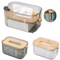 New Transparent Automatic Descent Tissue Box Bamboo Lid Large Capacity Tissue Holder Creative Dustproof Paper Towel Storage Box. 
