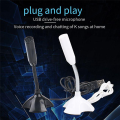 USB Laptop Microphone Voice Mic High Sensitivity Mini Studio Speech Mic Stand with Holder Gaming Conference for PC,White. 