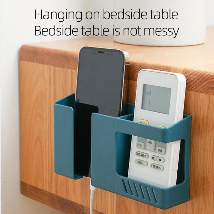 Wall Mounted Organizer Storage Box Remote Control Organizer Mobile Phone Charging Holder Stand Bedside Multifunction Hooks Rack (Random Colour)