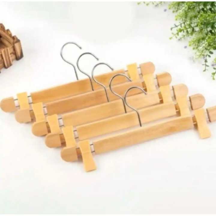 6 Pcs Wooden Hanger With Plastic Clip Stainless Steel Frame
