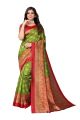 Mysa Fashions Green/Red Elegant Unique Printed Art Silk Saree for Women. 