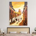 Single Panel Golden Galli Painting Of Traditional Newari Culture Matte Cotton Canvas Print Tightly Wrapped In Wooden Frame | 24 inch X 18 inch. 