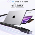 (New Launch) Ultima Flow 100 | 100W Type C to C Fabric Braided Cable | Super Fast Charging Charges Laptops | E-Mark IC Protects Battery Health | USB 2.0 For Fast Data Transfer | 1 Year Replacement Guarantee. 