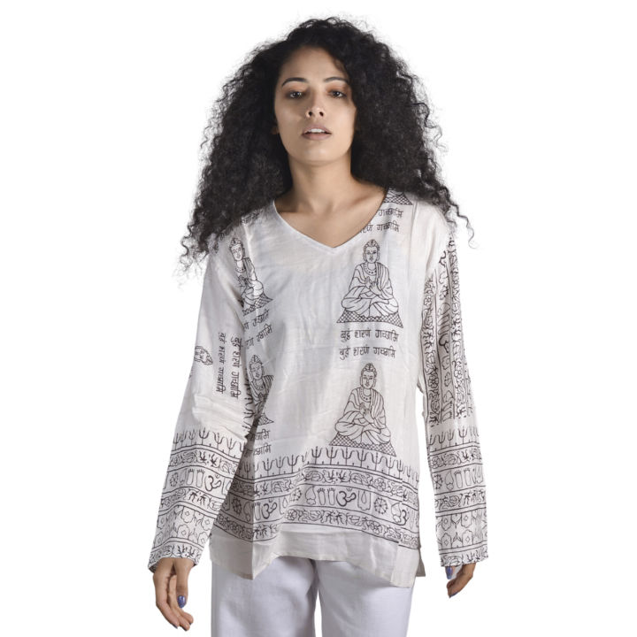 Kurtis White Om Printed T-Shirt For Women