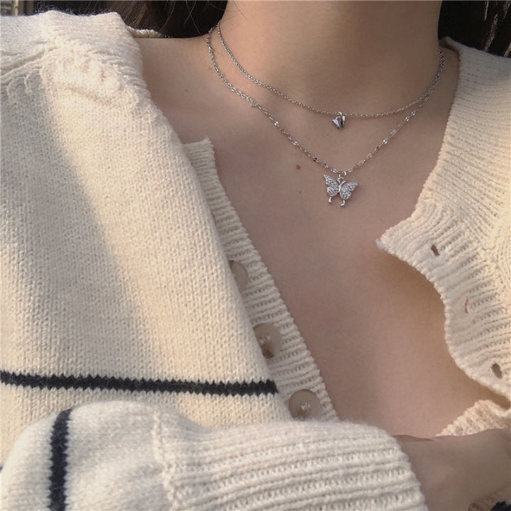 Yuanyan%202023%20New%20Shiny%20Silver%20Colour%20Butterfly%20Necklace%20Ladies%20Exquisite%20Double%20Layer%20Clavicle%20Chain%20Necklace%20Jewelry%20for%20Ladies%20Gift%20-%20Image%206