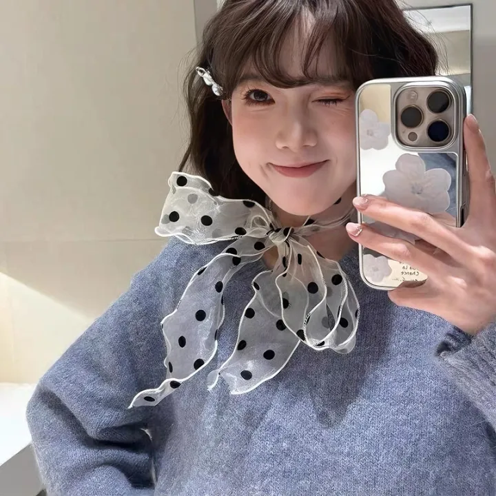 Fashionable%20Lace%20Mesh%20Polka%20Dot%20Scarf%20For%20Women%20Summer%20Lightweight%20Sweet%20Versatile%20Neck%20Accessory%20With%20Ribbon%20Nicle%20-%20Image%202