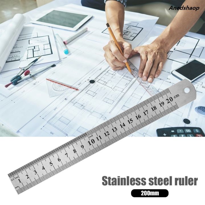 Metric Side Ruler NEW Stainless Steel Double Side Straight Ruler Centimeter Inches Scale ...