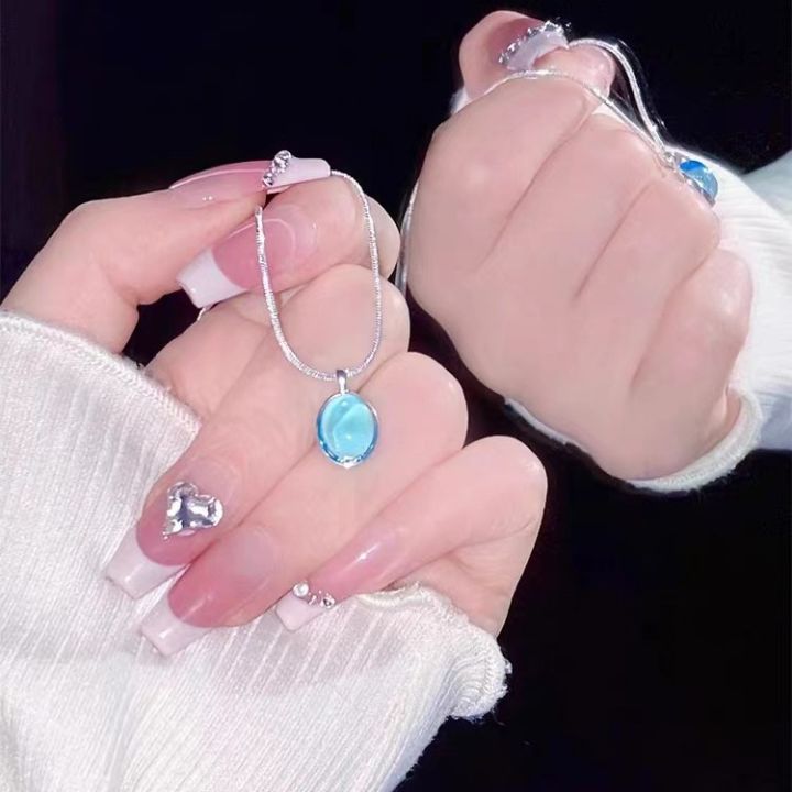Sale%E3%80%91Moonstone%20Aquamarine%20Necklace%20Women's%20Light%20Luxury%20Niche%20Clavicle%20Chain%20Snake%20Bone%20Thin%20Woolen%20Chain%202023%20New%20Fashion%20-%20Image%203