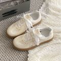 All Season Pebbles Nepal Korean Lace Breathable White Low-top Height-enhancing Thick-soled Summer Shoes for Women. 