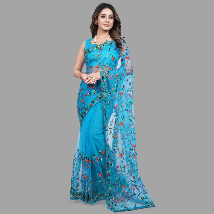 Embroidered Bollywood Net Saree For Women