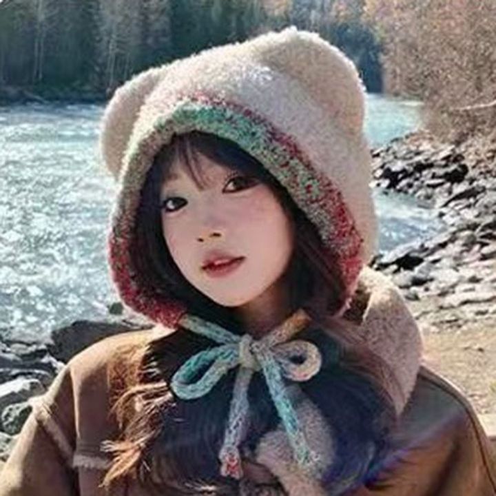 Cute%20Bear%20Ear%20Knitted%20Woolen%20Hat%20Windproof%20Thickened%20Ear%20Protection%20Cap%20Keep%20Warm%20Beanies%20Cap%20for%20Women%20-%20Image%204