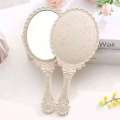 Creative Retro Makeup HD With Handle Women Bathroom Plastic Patterned Make Up Mirror Portable Handheld Antique Vanity. 