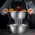 3 In 1 Stainless Steel Kitchen Colander Strainers Vegetable Basin Fruit Basket. 