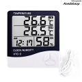 Weihonghunfei3 in 1 Temperature Sensor Thermometer At Home Hygrometer Clock 3.7 Luxury Inch Digital Wire Indoor Moisture Meter Tools Wether Station 2025 New. 