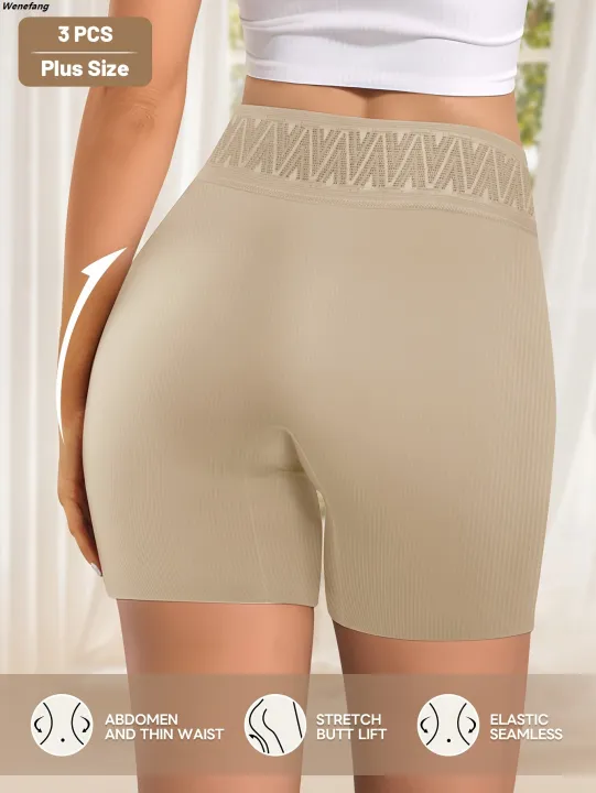 Wenefang%203pcs%20Women'S%20Plus%20Size%20High%20Waist%20Boxer%20Elegant%20Medium%20Stretch%20Luxury%20Tummy%20Control%20Boy%20Shorts%20Female%20Sports%20Tight%20Boxer%20-%20Image%203