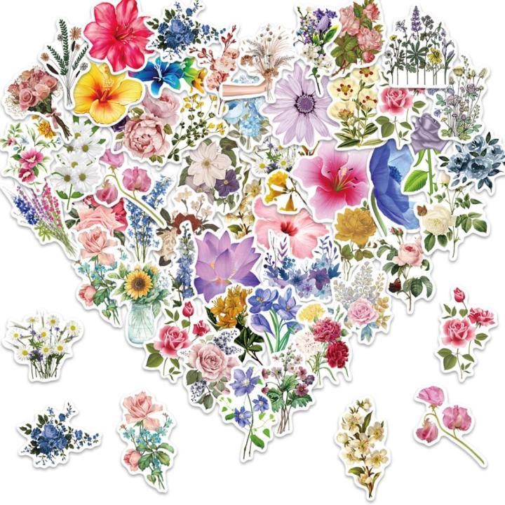 Artsy Home 25/50pcs Colorful Flowers Stickers | Easy To Apply Matte Finish Stickers
