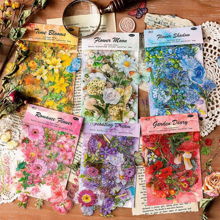 RHS Online 100PCS Vintage Flower Talk Series Stickers Album Diary Journal Decorative Crafts Scrapbooking DIY Sticker