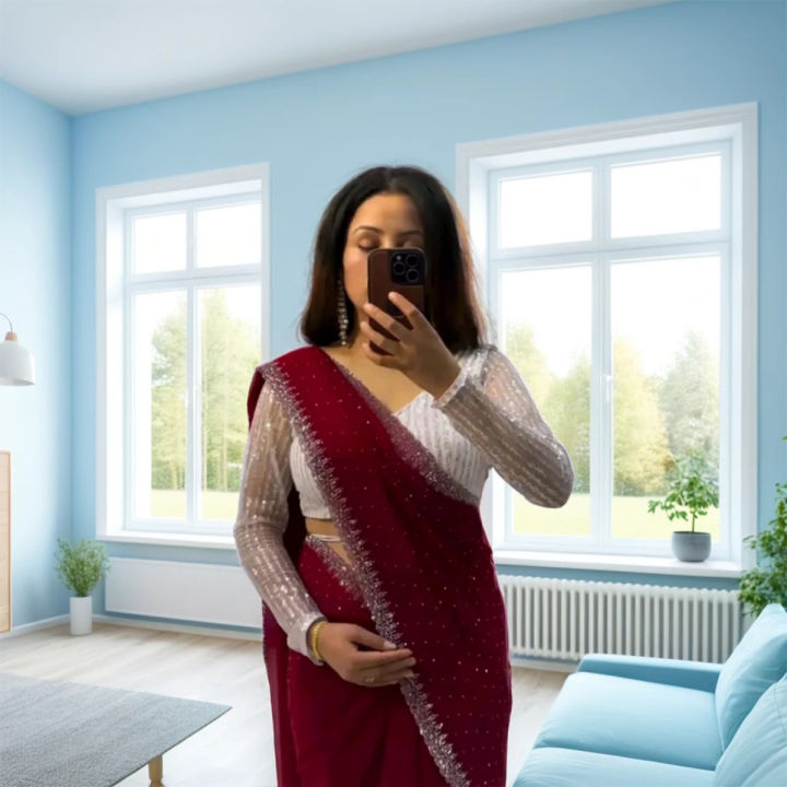 Pure Soft Chiffon Saree with Antique Real Zari Work – Elegant Party Wear