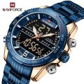 NAVIFORCE NF9195 Men Watch Dual Display Stainless Steel Top Waterproof Sport Digital Fashion Relogio Masculino. 
