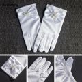 Wenefang 1Pair Girl Etiquette Performance Glove Satin Pearl Flower Lace Bow Short Children Princess Wedding Dress Dance Mitten. 