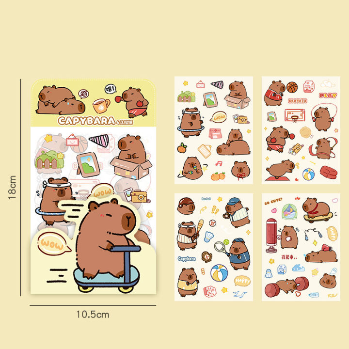 4Sheets Kawaii Cute Capybara Frosted Stickers Cartoon Diary Decoration ...