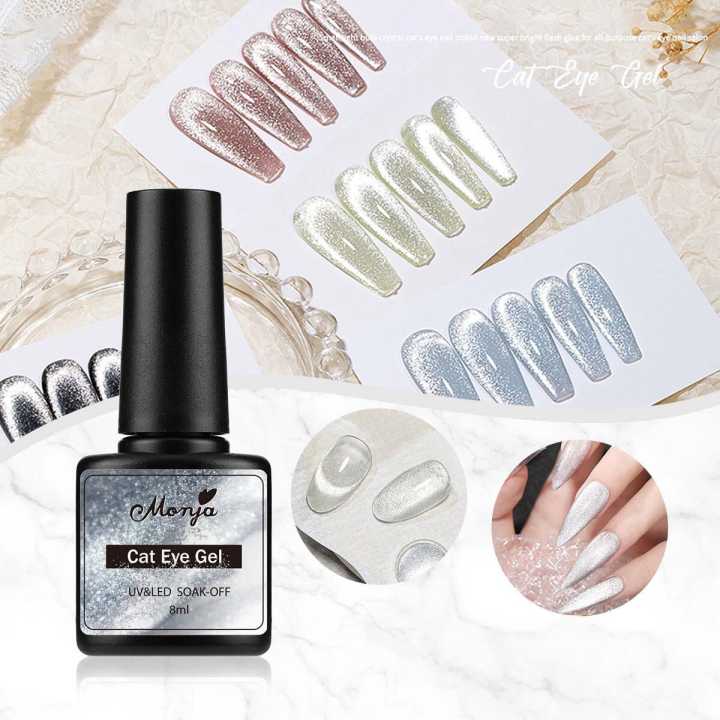 Monja 8ml Reflective Gem Cat Eye Magnetic Gel Cat Eye Laser Glitter Holographic Nail UV Gel Soak Off Varnish Nail Art Decorations