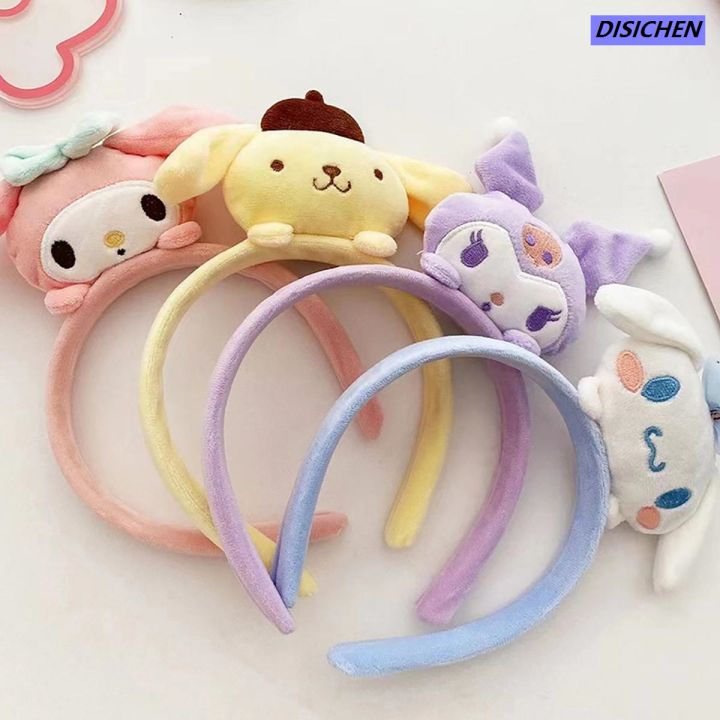 DISICHEN 【 】 Fashion Kawaii Cartoon Cinnamoroll My Melody Kuromi Plushie Headband Cute Makeup Wash Hair Ring Hair Accessories Gifts Cologo
