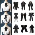 Fashion Polyester Ribbon Bowknot Brooch Pin Black Vintage Collar Pretied Necktie Clip Crystal Rhinestones Jewelry Bowtie Women. 