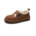 Pebbles Nepal Winter Mary Jane Shoes for Women – Brown Fur Lined Lolita Flats with Double Strap Buckle. 
