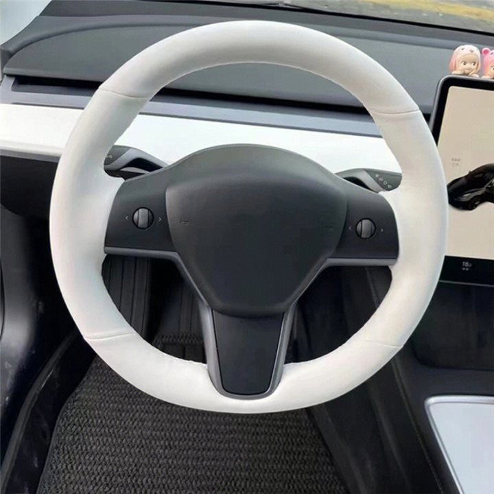 Hand-Stitched%20Car%20Steering%20Wheel%20Cover%20White%20Car%20Accessories%20for%20Model%203%20Model%20X%20Model%20Y%20Model%20S%20-%20Image%202