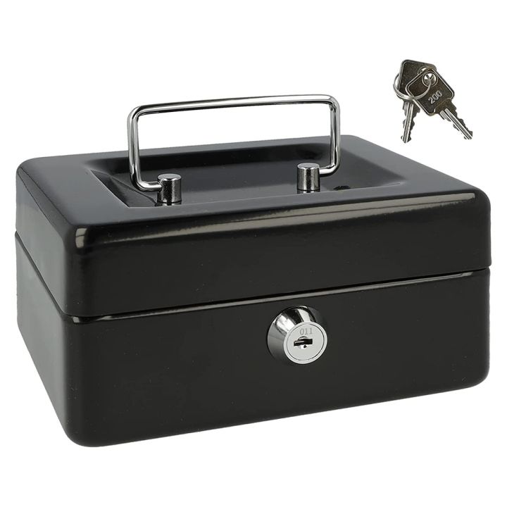 Locking Metal Cash Box with Removable Coin Tray and Key Lock 150X120X8mm