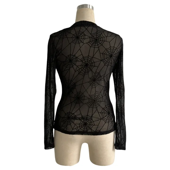 Y2K%20Slim%20Fit%20T-Shirts%20for%20Women%20Long%20Sleeve%20High%20Neck%20Tops%20Mesh%20Stretchy%20Going%20Out%20Tops%20Fashion%20Shirt%20Black%20XXL%20-%20Image%205