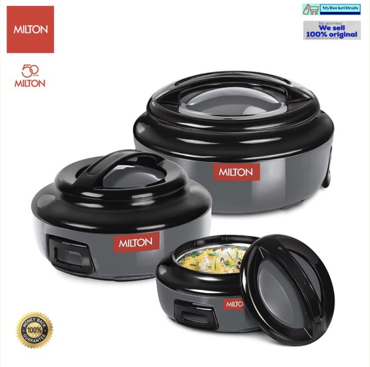 Milton Ernesto Inner Stainless Steel Casserole Set Of 3 (420 ML, 850 ML ,1.43 Litres ) Easy To Carry , Microwave Safe