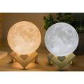 3D Print Moon Lamp, Usb Charging 3-Color Changing Led Energy-Saving Night Light With Wooden Holder Base. 