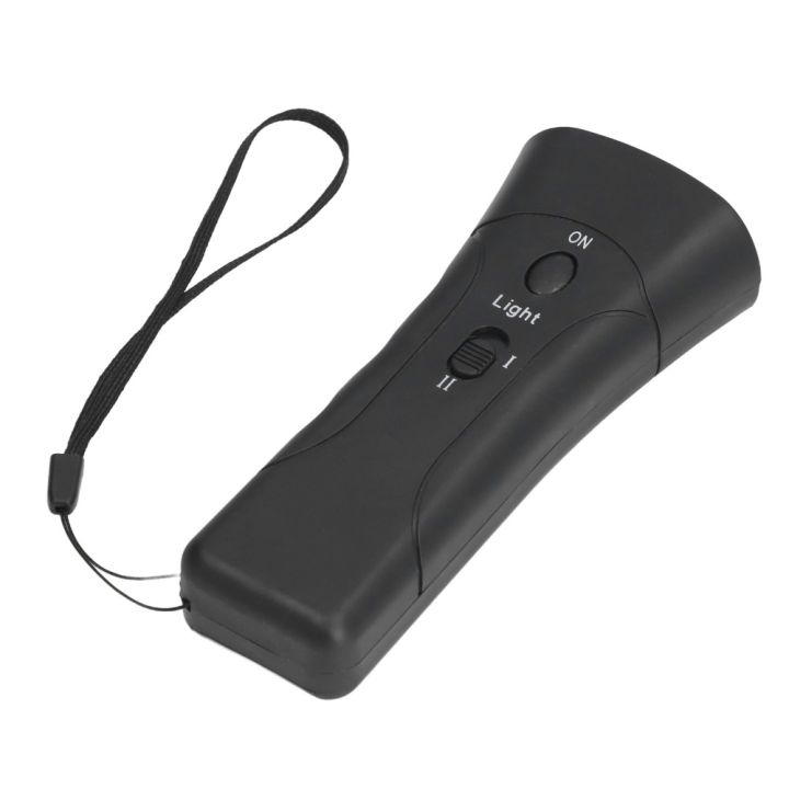 Safe Black Ultrasonic Dog Chaser ABS LED Flashlight Handheld Dog Repeller 2 Adjustable Intensity Levels Ultrasonic Portable Dog Trainer