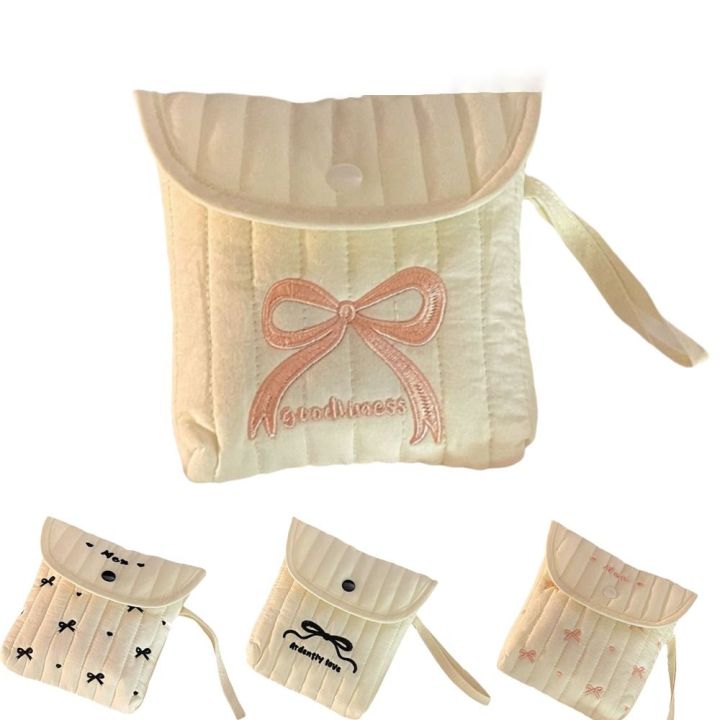 Fashion Bow Period Bag Large Capacity Portable Sanitary Napkin Storage Bag Multifunctional Menstrual Pad Bag Women