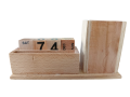 Wooden Pen Holder with Extra Battery. 