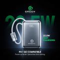 Green Turbo Tiny 10000mAh Mini Power Bank | 22.5W Fast Charging | PD & QC Compatible | USB-C Input & Output | Compact Pocket Size | 2 Charging Cables Included | Compact Size | 6 Months Brand Warranty. 