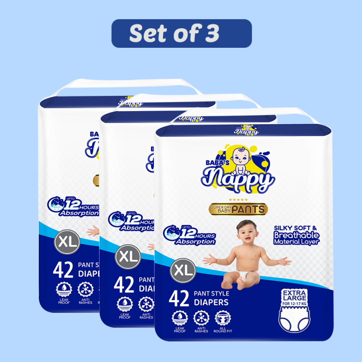Baba's Nappy Baby Pull Up Diaper Economic Pack, XL - 42Pcs (Set Of 3)