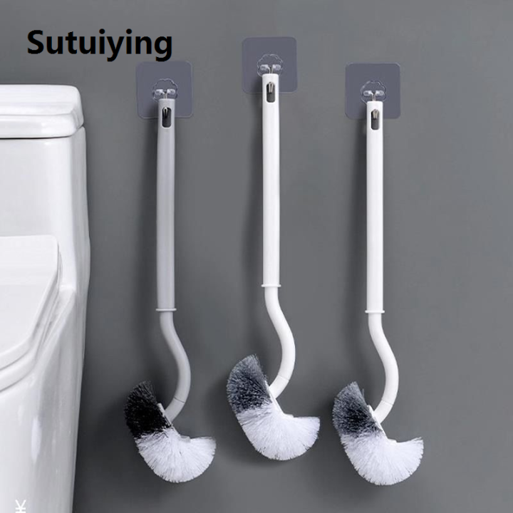 Sutuiying Bathroom Wall-mounted S-type Toilet Curve Brush Bent Head Corner Gap Brush Soft Hair Household Items Cleaning Tools Accessories
