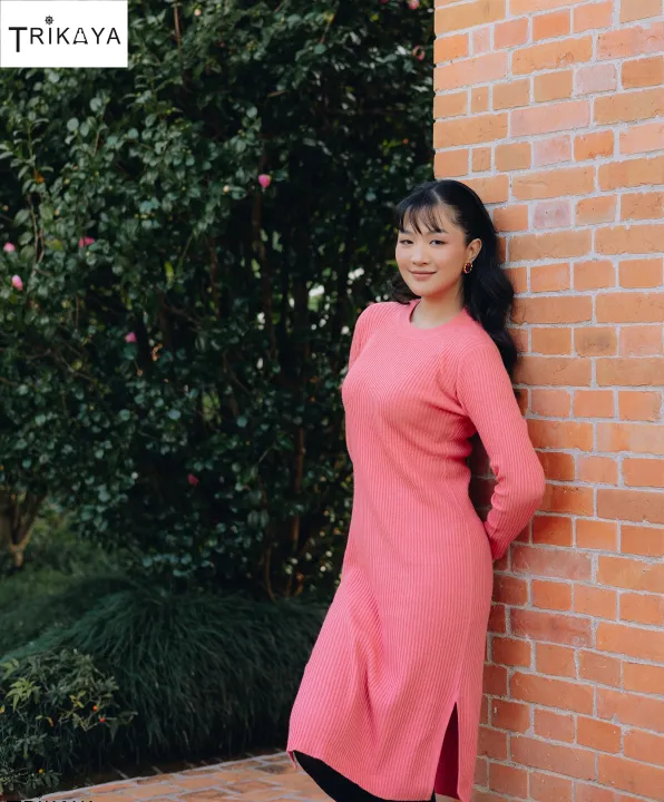 Trikaya%20Women's%20Long%20Woollen%20Knitted%20Dress%20-%20Peach%20-%20Image%205