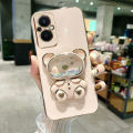 AnDyH Phone Case for OPPO Reno 7Z Reno 8Z Reno 7 Lite Reno 5 Lite 5G F21 Pro 5G Cute Quicksand Liquid Bear Bracket Anti Drop Camera Protection. 